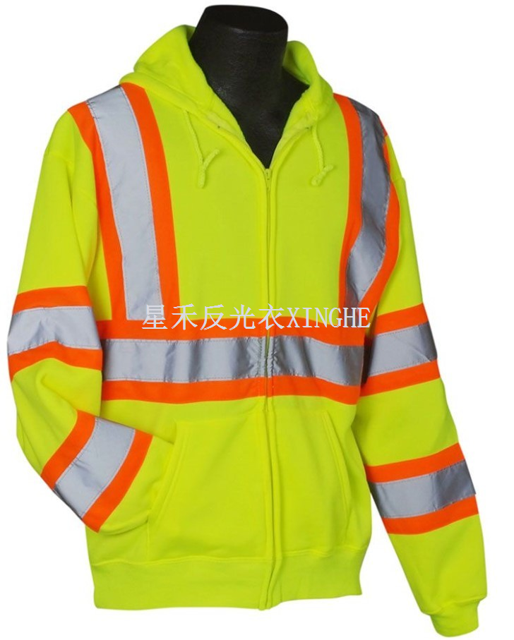 Hi Vis hettupeysa með andstæðum röndum