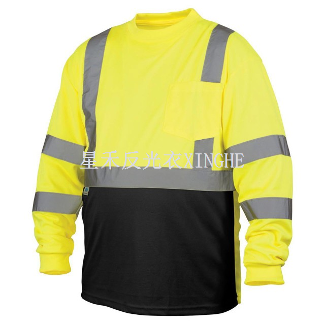 Hi-Viz stuttermabolur með svörtum botni