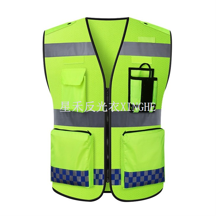 Appelsínugulur Class 2 High Visibility öryggisvesti með 10 vösum