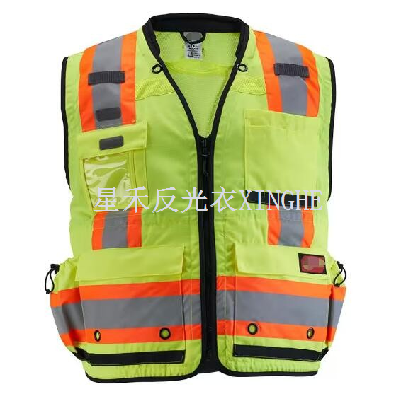 Gulur flokkur 2 öryggisvesti landmælingamanna með 27-vasa